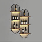 Wall Mount Wine Rack, 3-Tier Metal Oval Design Wine Rack Wall Mounted, Wine Bottle Holder for Home Bar, Wine Kitchen Storage Liquor, Champagne(Black, 2PCS)