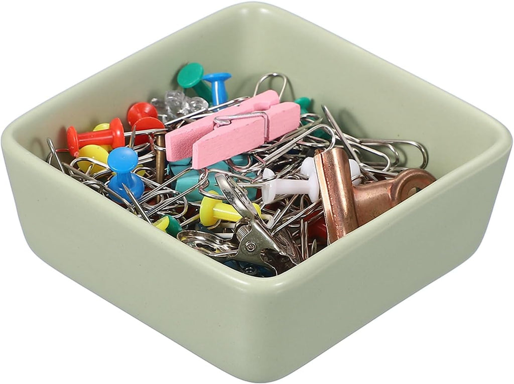 PATIKIL Square Paper Clip Holders, Ceramic Bowl Dish Clip Dispenser Organizer Desk Organizer Accessories for Office Desktop Decor Bobby Pin Binder Paper Clamp, Matcha Green