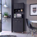 Modern Kitchen Pantry, Black Storage Cabinet with 2 Door Cabinets, 1 Drawer, 4 Adjustable Metal Legs, Easy to Maintain, for Dining Room