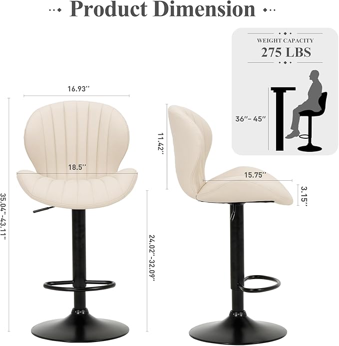 COLAMY Bar Stools Set of 2, Modern Swivel Bar Chairs, Adjustable Faux Leather...