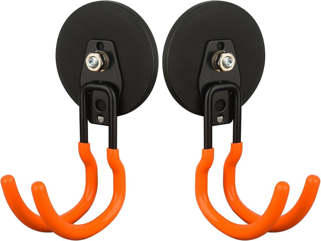 MUTUACTOR New Updated Heavy Duty Magnetic Hooks,40lbs 2-Pack Super Strong Magnetic Hooks for Hanging,Anti-Scratch Garage Magnets J-Hook for Organizing Heavy Impact Drivers Trailer Cord Garden Tools