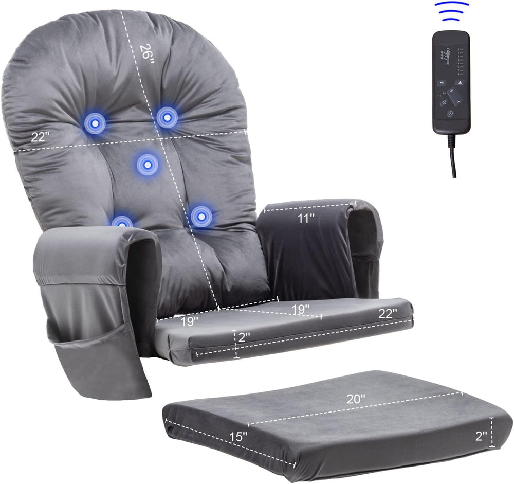 Paddie Dark Grey Massage Glider Rocker Replacement Cushions with Storage Velv...