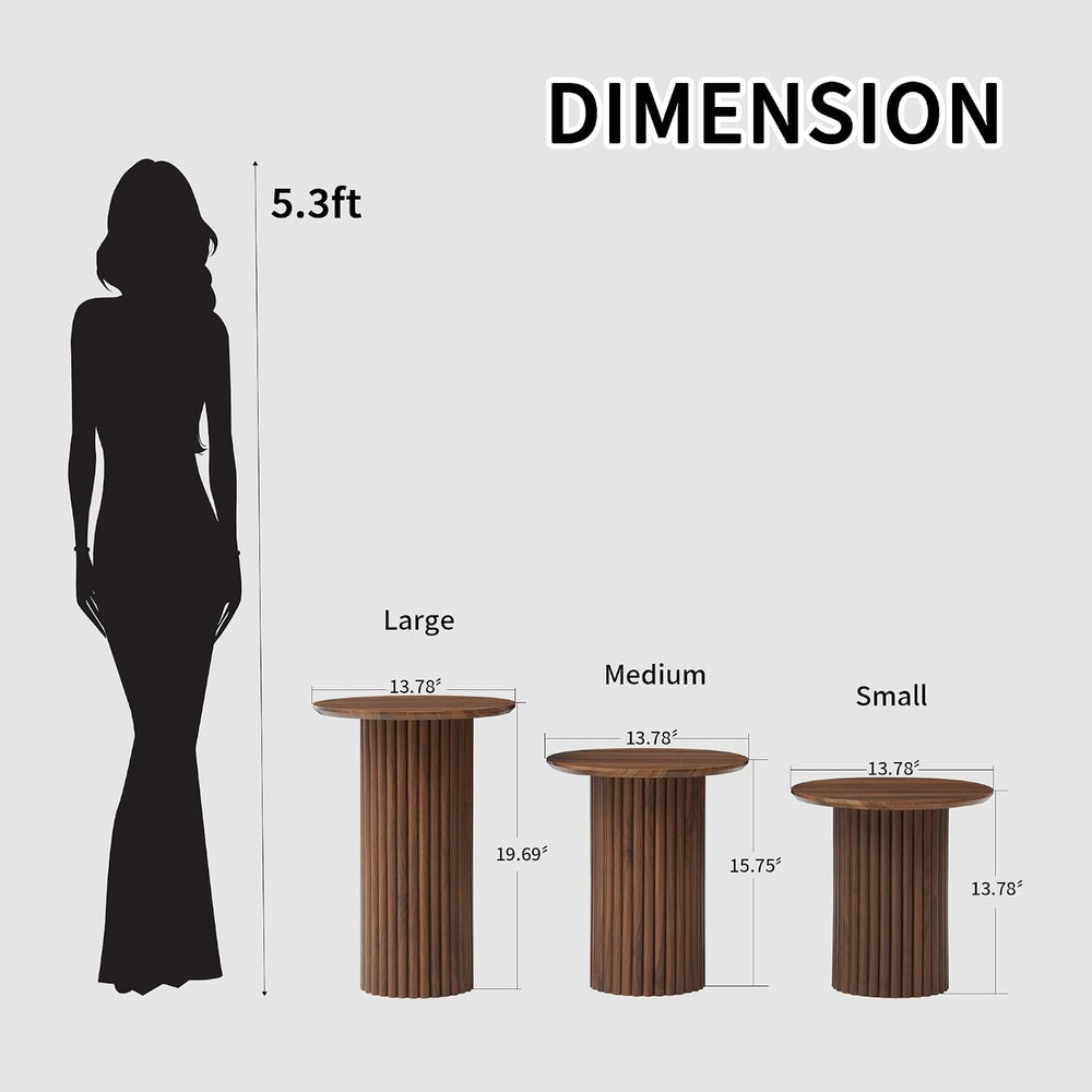 Bifins Walnut Round Nesting Coffee Table Set of 3 | Coffee and End Table Set,...