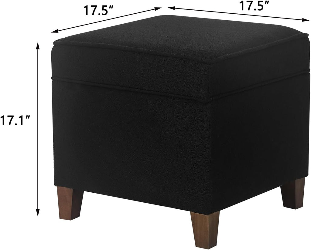 Lienen Ottoman with Storage, 17" Fabric Foot Stools Ottoman for Living Room, Upholstered Square Storage Ottomans Foot Rest, Bedroom Footstools and Ottomans with Hinged Lid, Black