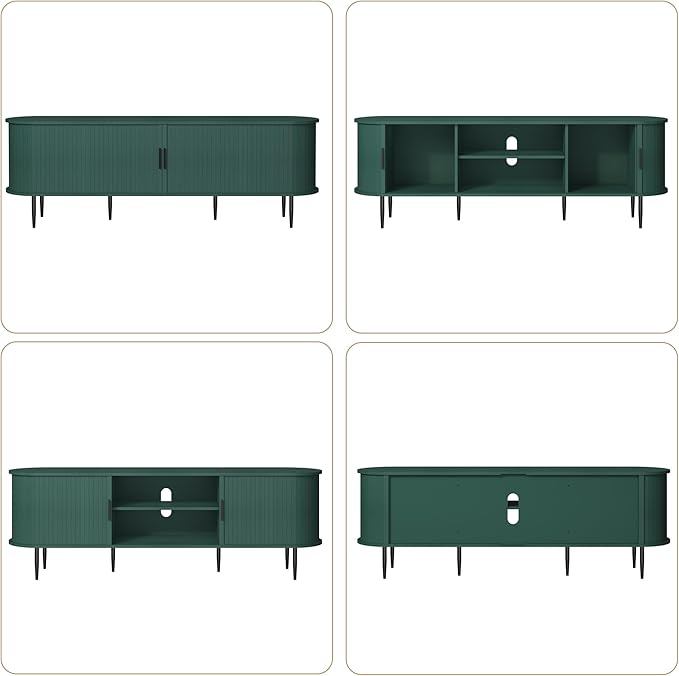 ARTPOWER 70" Modern TV Stand with Tambour Door for TVs up to 80", Entertainment Center with Storage, Fluted Television Consoles for Home, Living Room, Green