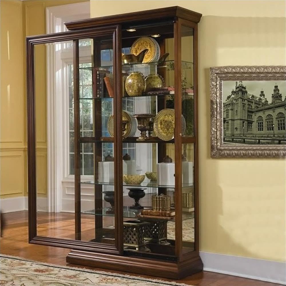 Pulaski Furniture Poplar Wood Sliding-Door Curio in a Rich Brown Finish