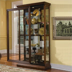 Pulaski Furniture Poplar Wood Sliding-Door Curio in a Rich Brown Finish