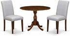 East West Furniture DMAB3-AWA-05 3 Piece Dinette Set for Small Spaces Contains a Round Dining Table with Dropleaf and 2 Grey Linen Fabric Parson Dining Chairs, 42x42 Inch, Walnut
