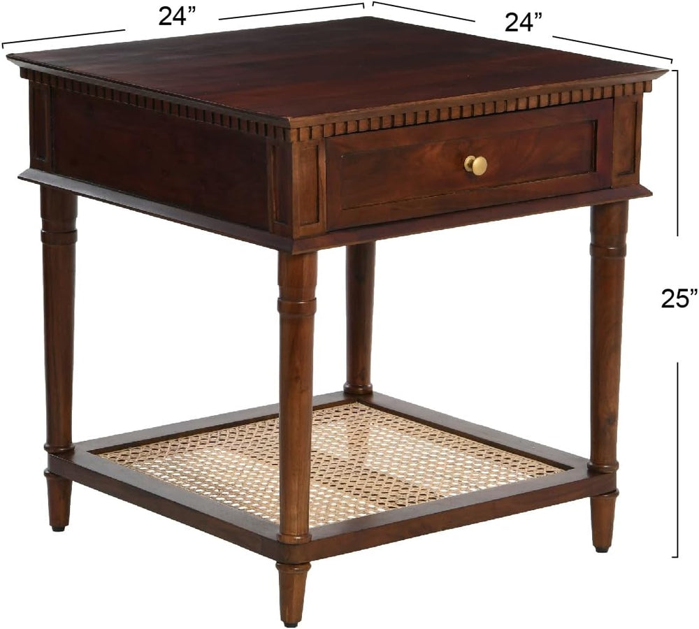 Creative Co-Op Maxwelton Solid Wood End Table with Drawer and Woven Cane Stor...