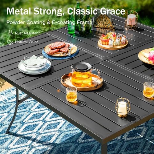 PHI VILLA 9pc Outdoor Dining Set, 57" Square Table, Swivel Wicker Chairs