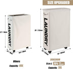 DOKEHOM 29-Inches Enlarged Slim Laundry Basket with Removable Wash Bag on Wheels, Collapsible Rolling Laundry Hamper, Foldable Narrow Corner Clothes Storage Bins (Beige)