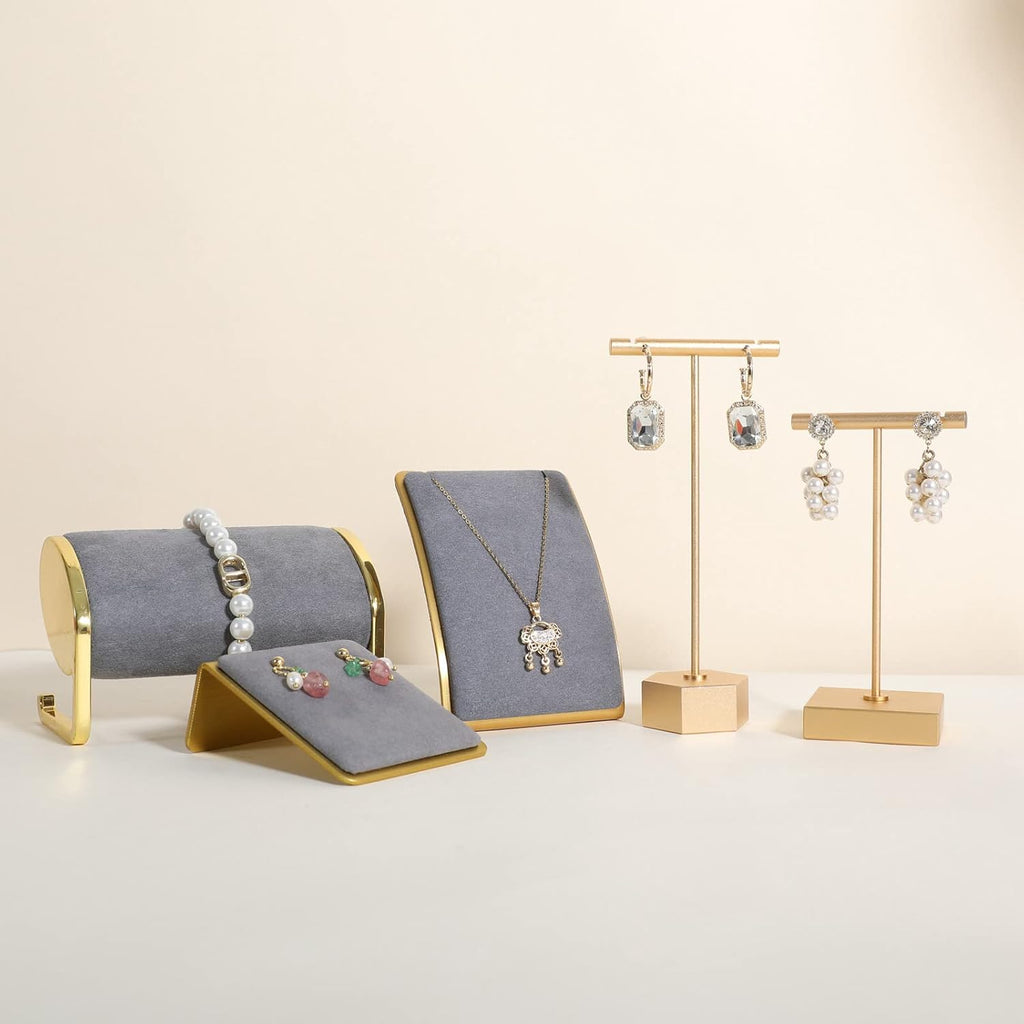 GemeShou Grey Necklace display stand, Velvet Jewelry necklace display holder for selling, small metal earring neck storage organizer, online jewelry photography props【Grey】