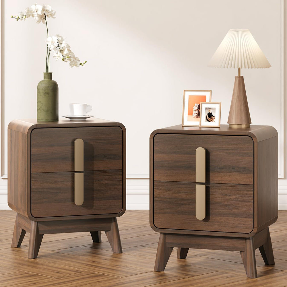 JOINICE Mid Century Modern Night Stand Set of 2 for Bedroom, Walnut