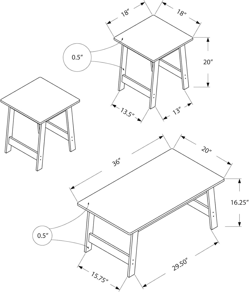 3 Piece Table Set for Living Room: Rectangular Coffee Table (36"W x 20&q...