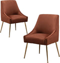 Modern Velvet Dining Chairs Set of 2, Contemporary Upholstered Furniture Collection with Polished Gold Metal Legs, Elegant Accent Chairs for Kitchen Living Room(Brown)