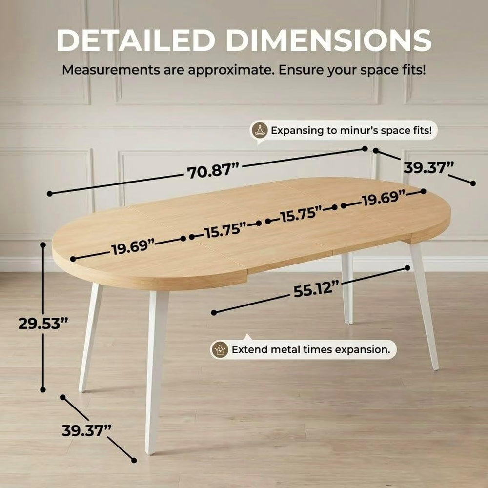 Extendable Dining Table Office Desk with Metal Legs and MDF Top, Expandable W...