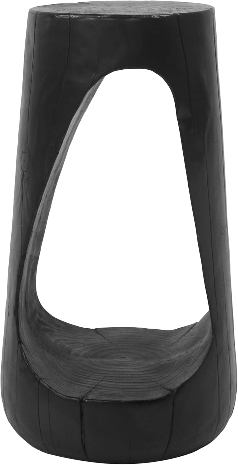 IRONORA Black Hollow Cutout Tree Stump Pedestal Side Table, Faux Wood Organic...