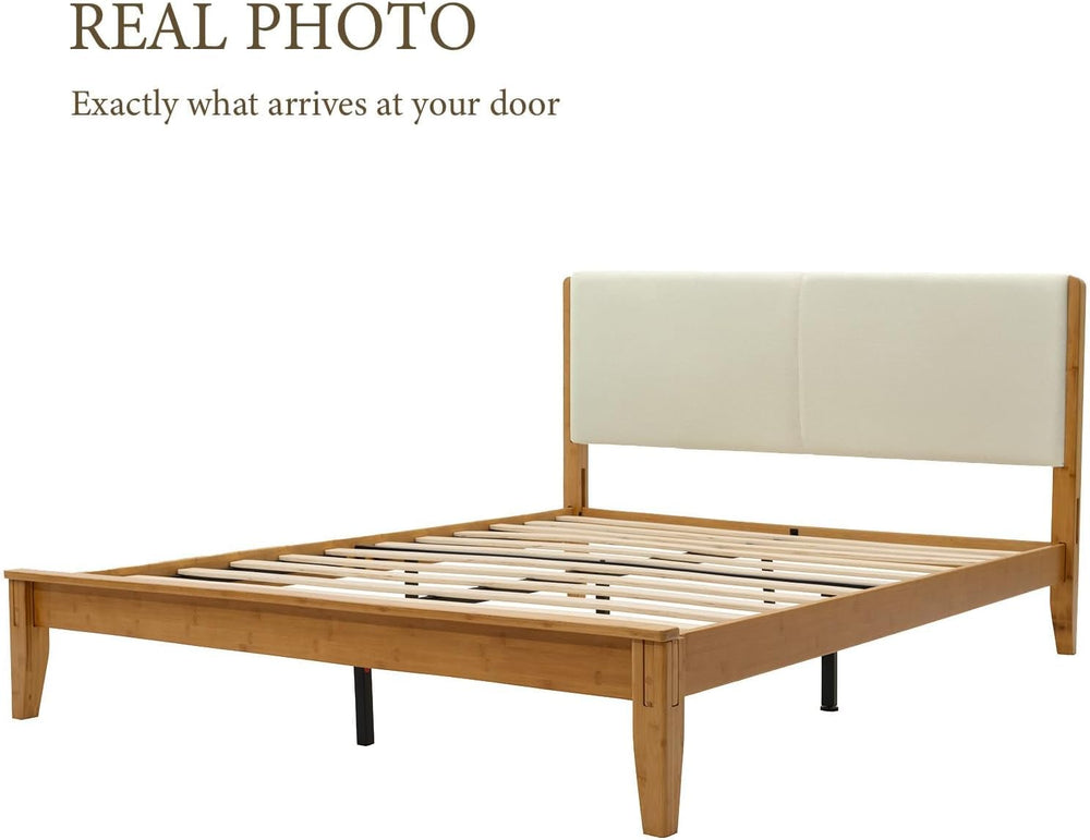 Yechen King Size Bamboo Joinery Bed, Japanese Bed Frame with Headboard