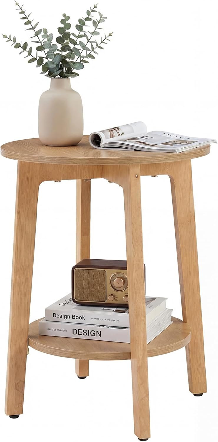 DUMOS Small Round Side Tables for Small Spaces, 2-Tier Boho End Table with St...