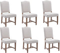 EALSON Farmhouse Dining Chairs Set of 6 with Wood Legs and Padded High Backs in Beige Linen