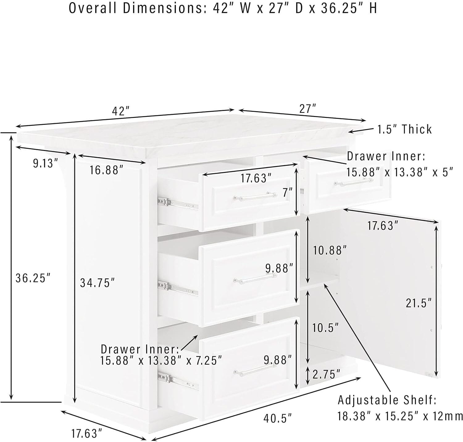 HomeStock Eclectic Elegance Faux Marble Top Kitchen Island
