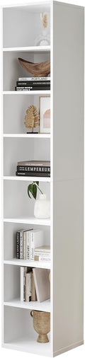 Wood Cube Storage Organizer White Bookshelf - 1-Tier Freestanding Storage Cabinet with Legs for Home Office, 8-Cubes Open Shelf