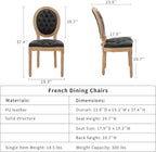 French Country Dining Chairs Set of 4, Black Kitchen & Dining Room Chairs Set of 4, Faux Leather Kitchen Chairs, Tufted Upholstered, Wood Legs, Sillas De Comedor (PU, Black, 4Pcs)