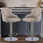 Black Titanium Stainless Steel Bar Stools,Grade Modern Leather Bar Chair with Backrest,Swivel Adjustable Height for Kitchen Counter and Dining Room (Grey Leather-2pcs)
