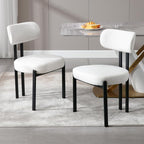 LukeAlon Linen Dining Chairs Set of 2, Modern Upholstered Armless Kitchen Chairs with Black Metal Legs Curved Back Dining Room Chairs Reception Guest Chair for Living Room Office, Light Beige