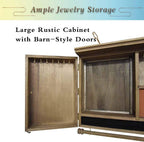 Rustic Wall Mounted Jewelry Organizer,Vintage Wooden Hanging Jewelry Holder Box with Barndoor Decor for Necklaces, Earings, Bracelets, Rings, Accessories. Includes Hook Organizer