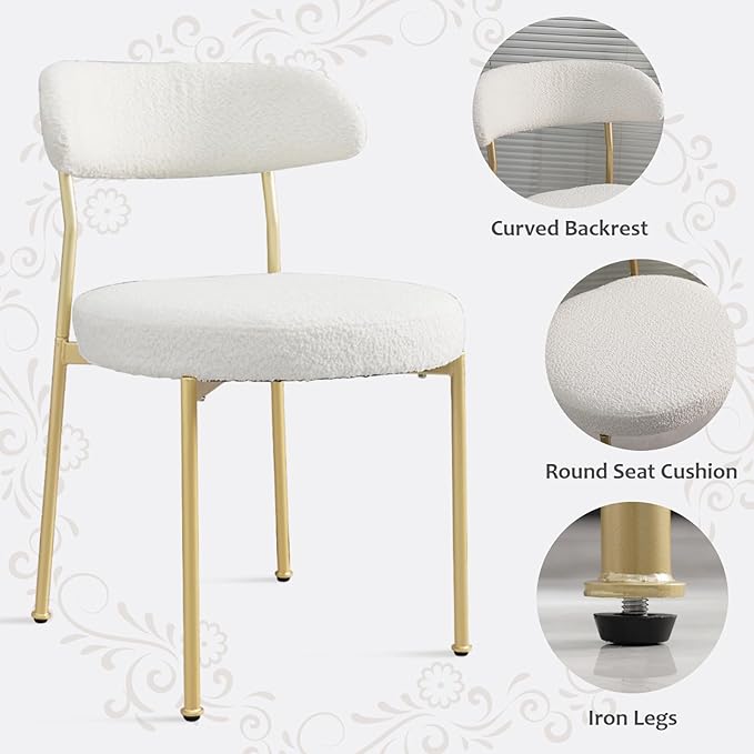 3-Pieces 31.5" Round Dining Table Set for 2, White Dining Table & Boucle Upholstered Dining Chairs Set of 2 for Kitchen Dining Room Apartment Small Space(White-Gold Leg Chair)