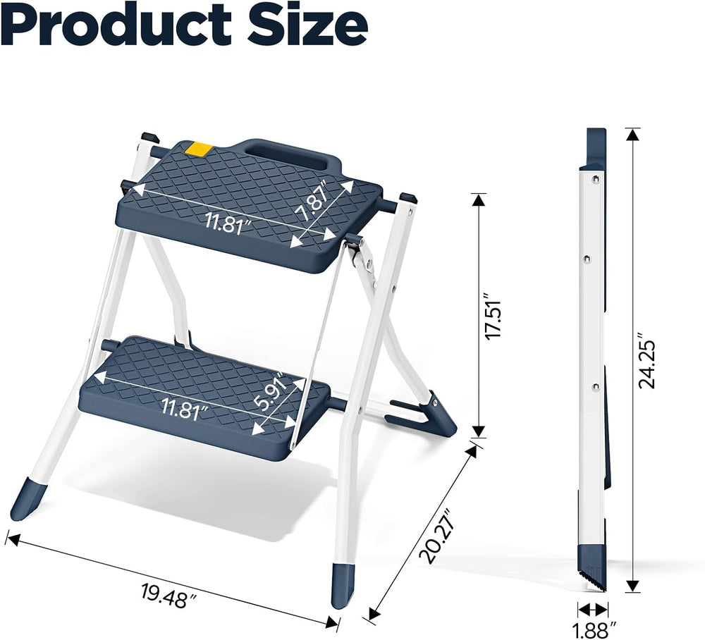 URACKIFY 2 Step Stool Ladder, Folding Step Ladders for Home, 330lb Cap,Blue |...