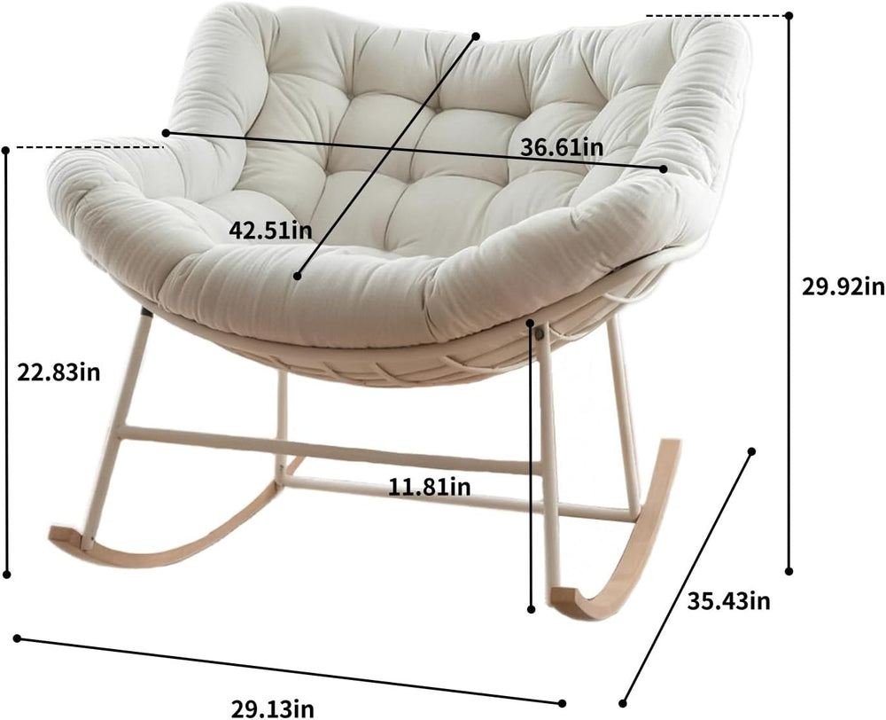 Oversized Papasan Rocking Chair with Thickened Cushion, Heavy-Duty Cozy Egg C...