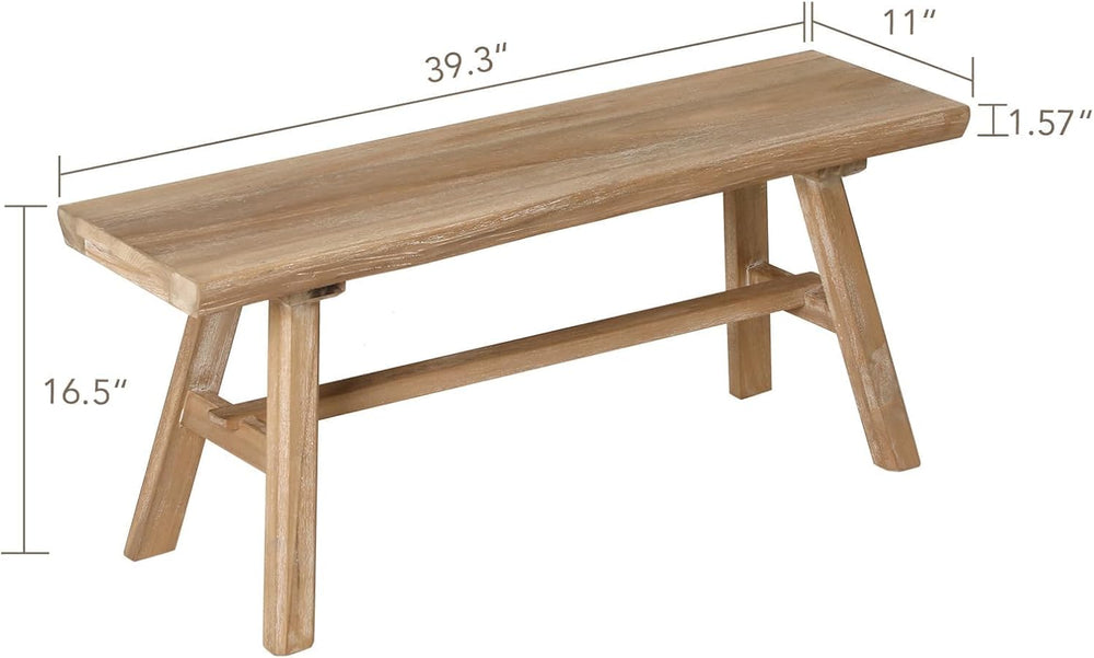 Wnutrees 39" Farmhouse Solid Wood Bench, Rustic Dining Entryway Bench | ...