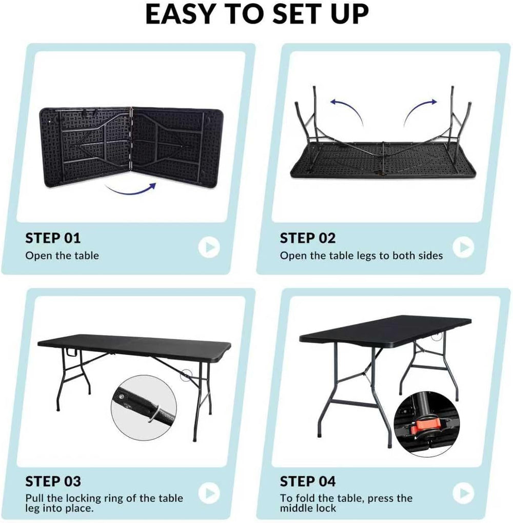 Folding Table 6ft Foldable Table with Built in Handle & Steel Legs / 6FT ...