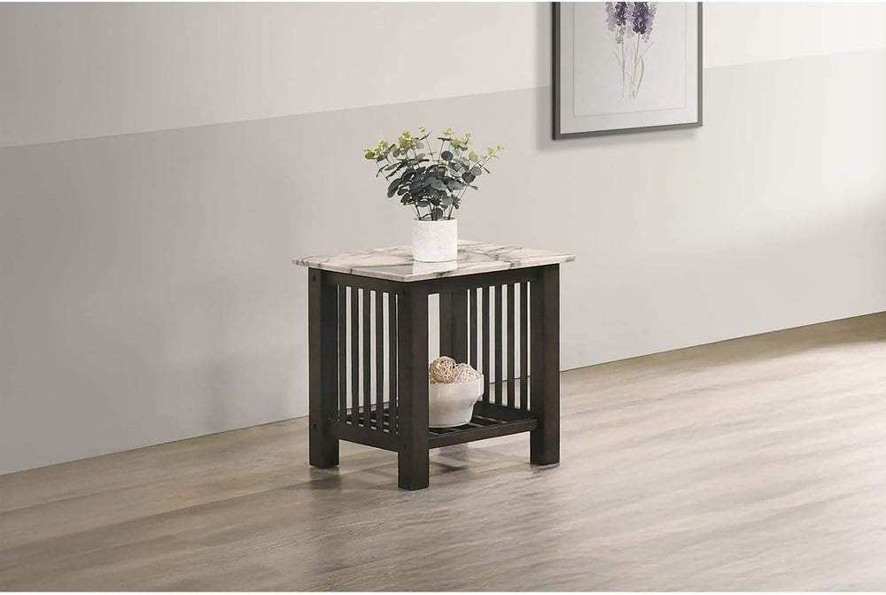 Contemporary 3pc Occasional Table Set Faux Marble Top Open Storage