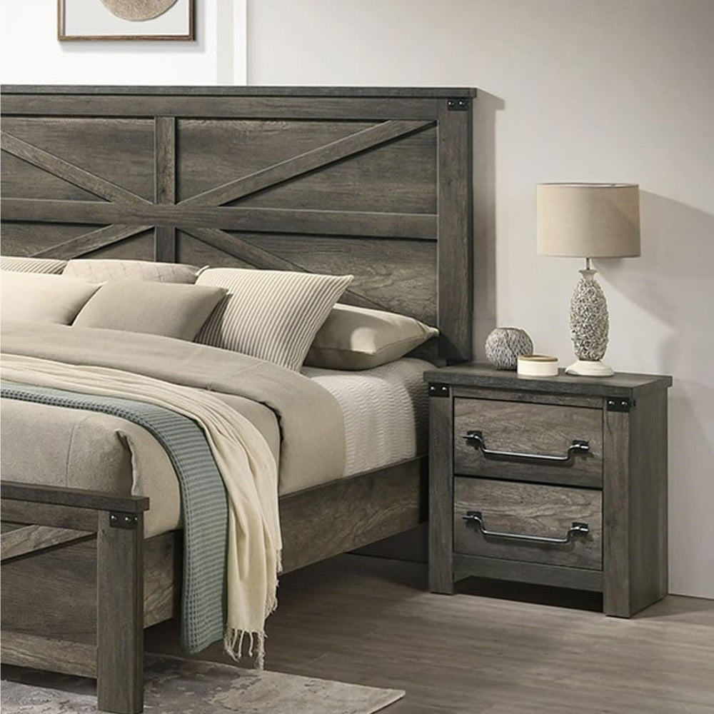 Rustic Gray 1pc Bedside Table Melamine Paper Wooden Nightstand Antique Brass ...