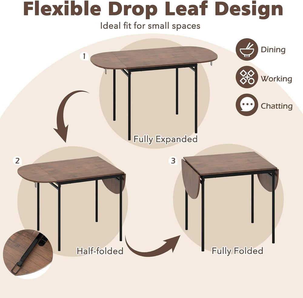 GOFLAME 3-Piece Drop Leaf Dining Table Set, Extendable Kitchen Breakfast Tabl...