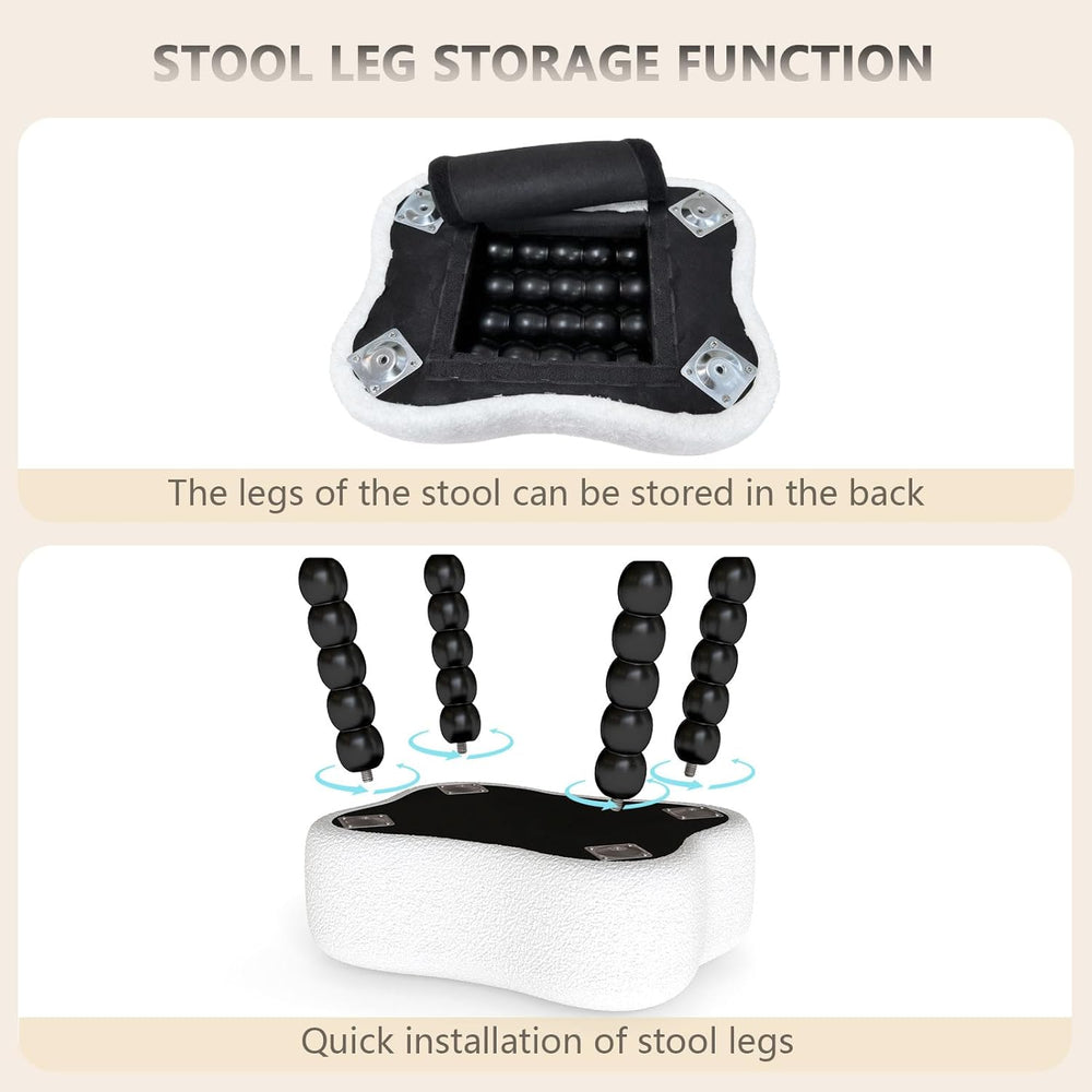 White Ottoman, Small Footrest with Storage Space, Unique Shaped Ottoman with ...