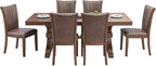 KEIKI Retro 7-Piece Wooden Dining Table Set for 6 Person, Mid-Century Style Table Set with Rectangular MDF Table and 6 Faux Leather Upholstered Chair, Easy Assembly, for Kitchen, Dining Room, Oak
