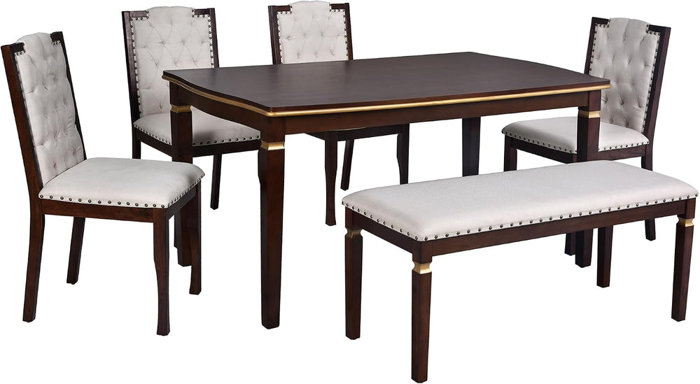P PURLOVE 6-Piece Kitchen Dining Table Set, 60" Rectangular Table with 4...