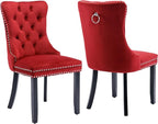 Modern Dining Chairs Set of 2, Tufted Upholstered Dining Chair with Solid Wood Legs, Wine Red Velvet Accent Chair, Sillas de Comedor, Comfy Kitchen Chairs (Burgundy, Velvet, 2Pcs)