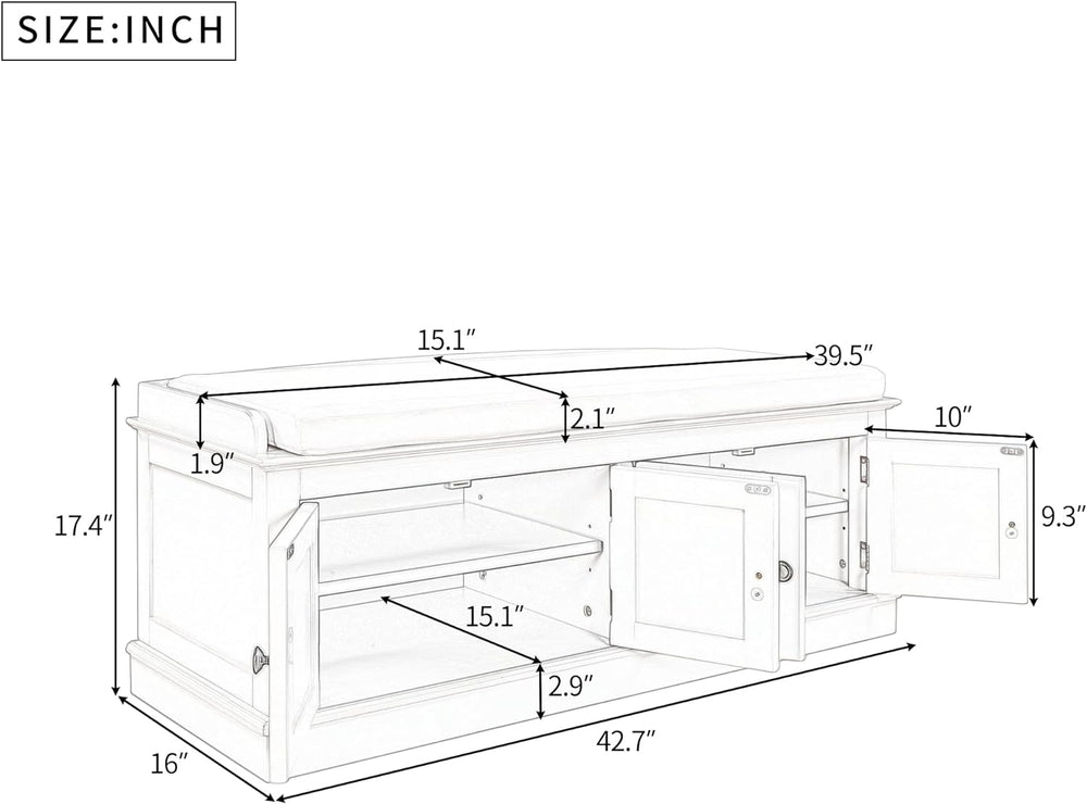 GDFStudio Jasd Storage Bench with 4 Doors and Adjustable Shelves, Removable C...