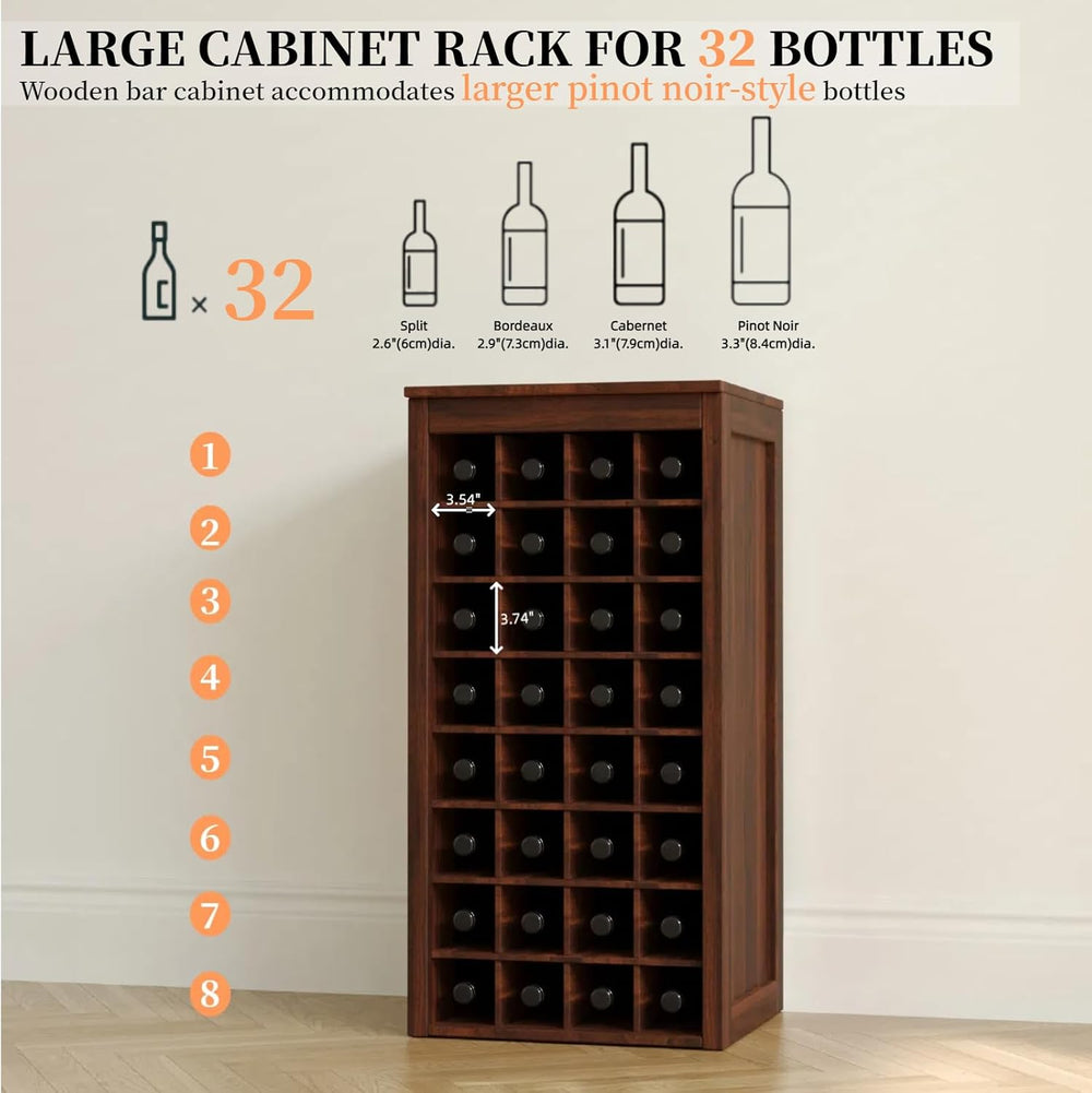 WERSMT 8-Tier Freestanding Wine Rack Wood, 32 Bottles Wine Rack Counter for S...