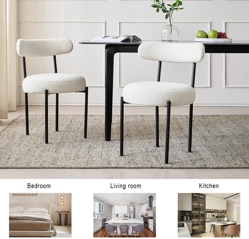 Dining Chairs Set of 2, Boucle Upholstered Modern Mid Century Round Kitchen C...