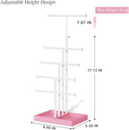 Love-KANKEI Jewelry Organizer Stand, 5 Tier Large Necklace Holder with Wood Base, Jewelry holder stand Tree for Display, Bracelets Earrings Rings, Height Adjustable Gift Pink and White