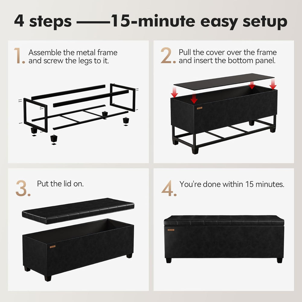 ABHENG Synthetic leather Storage ottoman bench with legs,43.5”W x 15.7”D x 15...