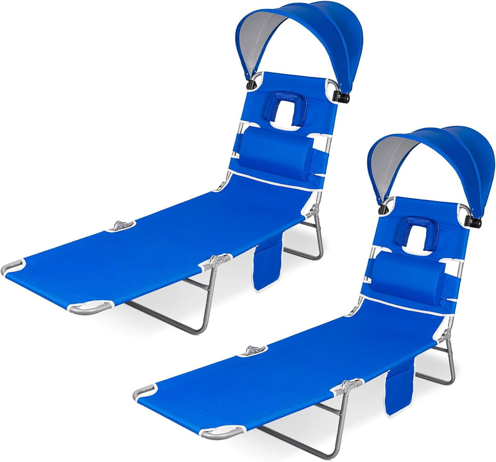 2PK Face-Down Tanning Beach Chair with UPF 50+ Canopy, Adjustable Folding Sun...
