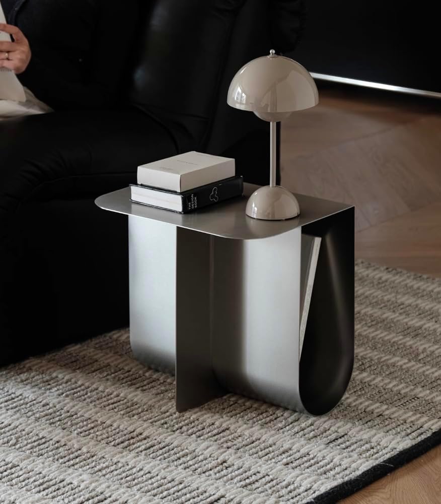 Modern Stainless Steel Side Table, Minimalist Storage Coffee Table,Accent Tab...