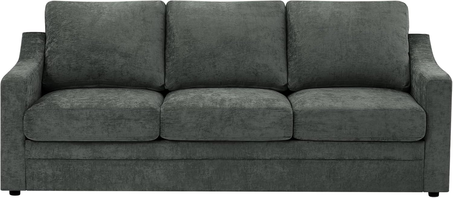 83” Chenille 3 Seats Sofa w/Comfortable Back Cushions, Grey | Modern Couch w/Deep Seat Space, Upholstered 8 Seater Sofa w/High Resiliency Foam for Living Room